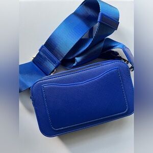 Neon Blue Matte Crossbody Bag Case Double Zip Adjustable Strap Travel 7x4 Inches